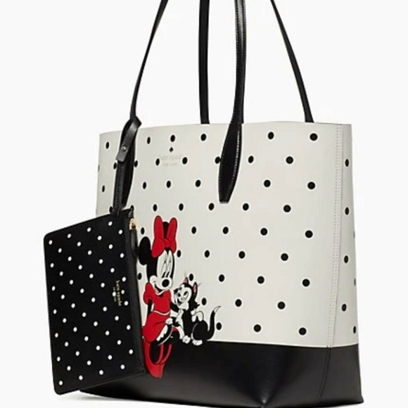 NWT KATE SPADE DISNEY Minnie Mouse & Figaro Reversible Polka Dot Tote & Pouch - Picture 7 of 16
